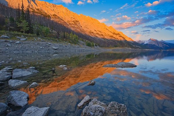 Canada-Alberta-Jasper National Park Sunset on Medicine Lake